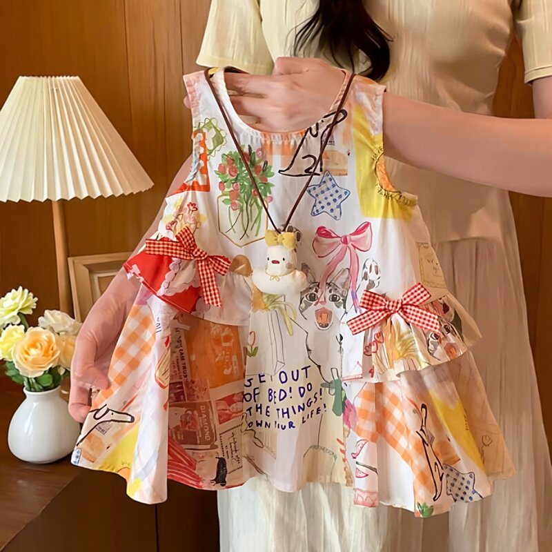 女童背心裙夏天2026新款洋气小童装女孩宝宝卡通度假风连衣裙子
