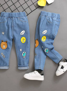 童装男童休闲裤春秋季女童学生牛仔单裤Celana jeans anak -anak