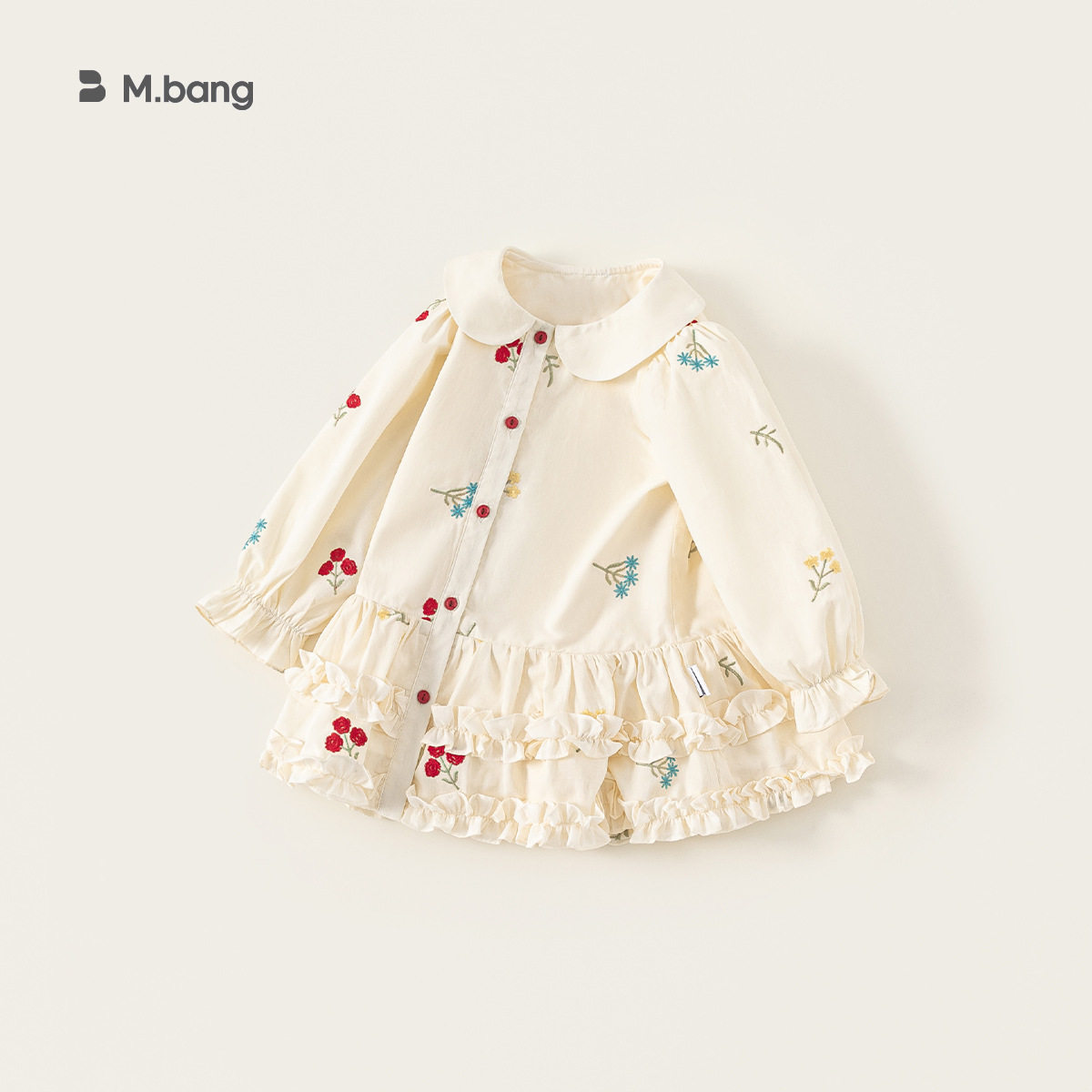 邦选童装春季娃娃领衣服女宝宝衬衫裙绣花长袖女童裙子儿童连衣裙