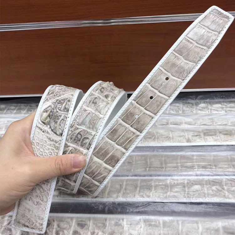 新款泰国鳄鱼背骨白色3.8皮带男士休闲真鳄骨皮不接腰带平滑商务