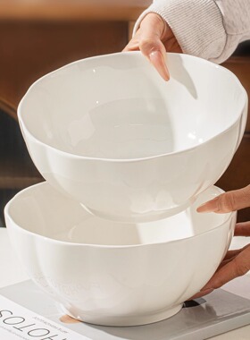 白色8寸汤碗家用2025新款高颜值大号汤面碗釉下彩陶瓷大碗泡面碗