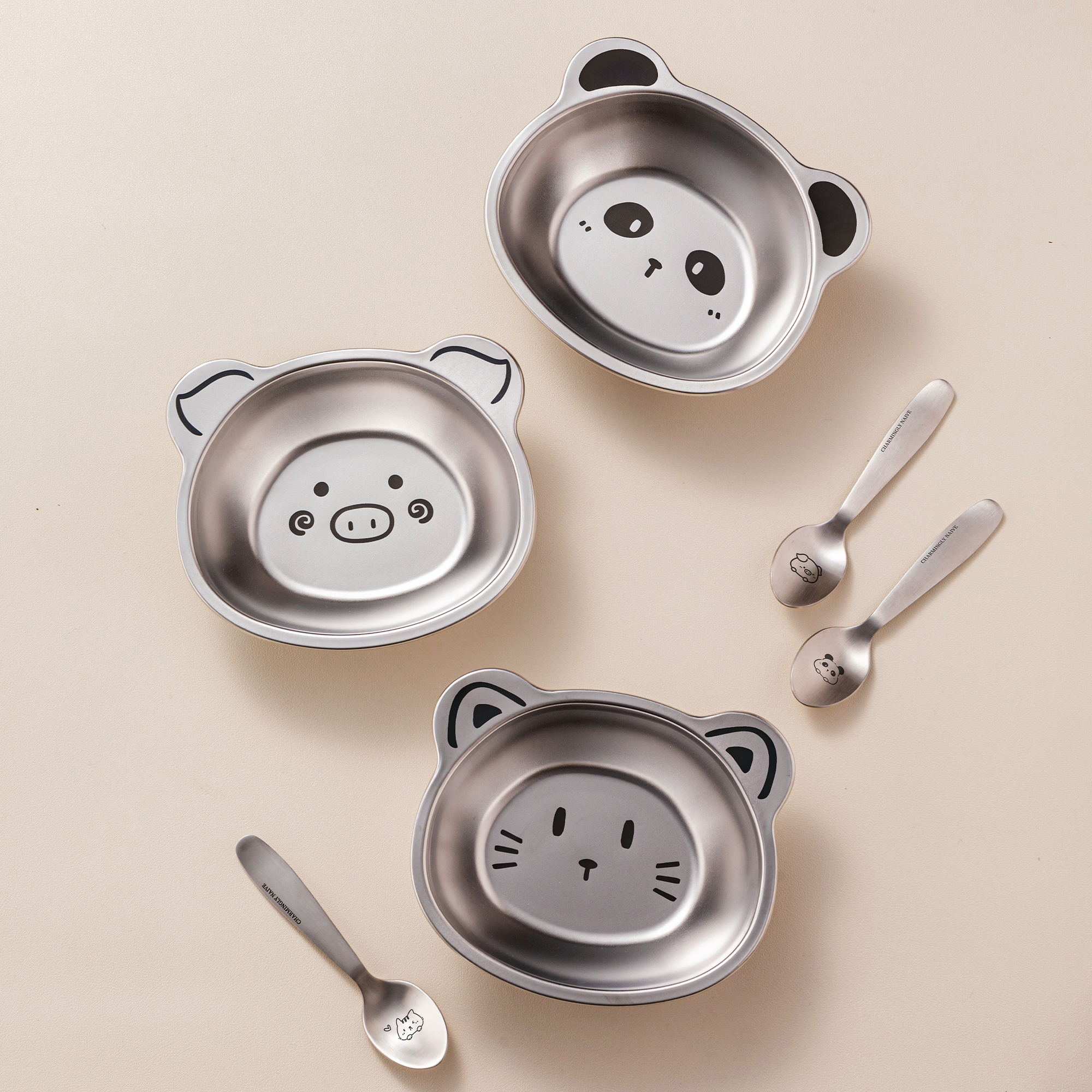 可爱儿童碗食品级不锈钢宝宝专用碗婴儿辅食小碗餐盘防摔吃饭碗