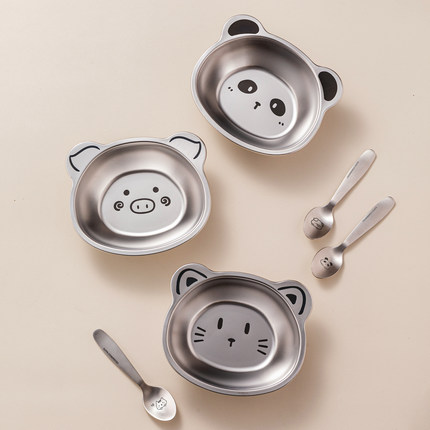 可爱儿童碗食品级不锈钢宝宝专用碗婴儿辅食小碗餐盘防摔吃饭碗