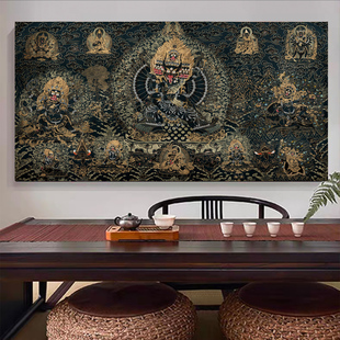 大威德金刚装饰画三世佛唐卡挂画风水佛堂客厅释迦牟尼藏式佛壁画
