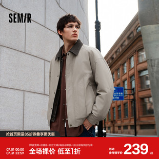 森马棉服男假两件飞行员外套拼接牛仔翻领棉衣冬2025新款oversize