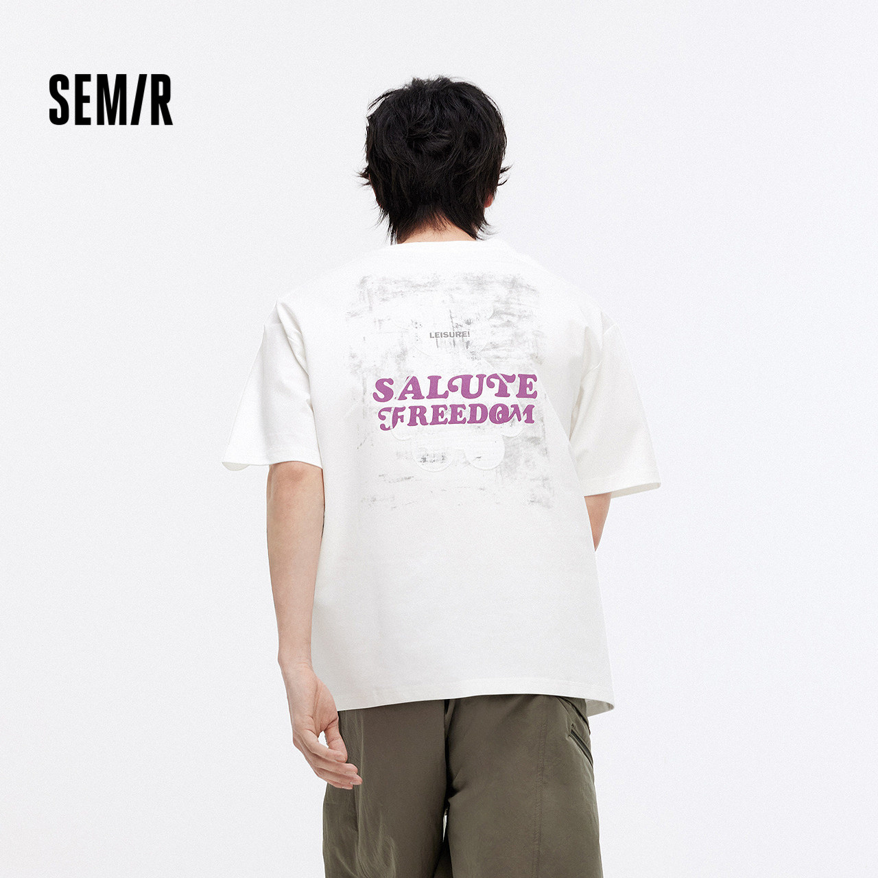 森马短袖T恤男夏季街头创意小熊针织衫字母撞色绣花流行宽松上衣