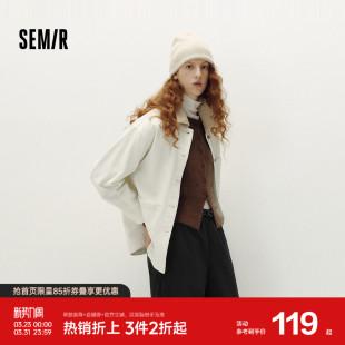 落肩宽松上衣时尚 灯芯绒翻领秋季 森马牛仔外套女中长款 森柔牛仔