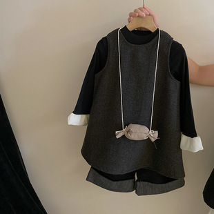 女童气质背心裙套装2025秋季新款洋气打底衫条纹拼接裤子时尚童装