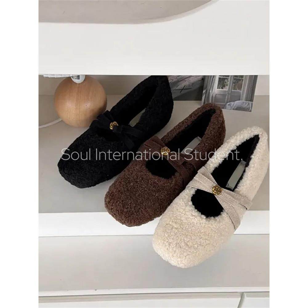 内温柔羊羔毛玛丽珍鞋灰姑娘秋冬新款百搭毛绒豆豆鞋女,女鞋,玛丽珍鞋,淘宝优惠券,粉丝福利购,淘宝优惠卷
