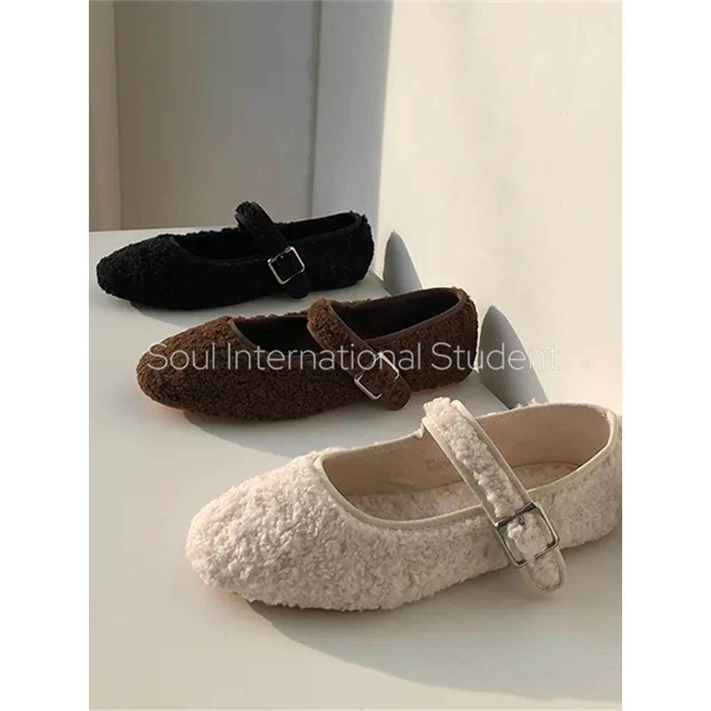 毛绒玛丽珍鞋女灰姑娘冬季一字扣带方头平底鞋舒适百搭毛毛鞋,女鞋,玛丽珍鞋,淘宝优惠券,粉丝福利购,淘宝优惠卷