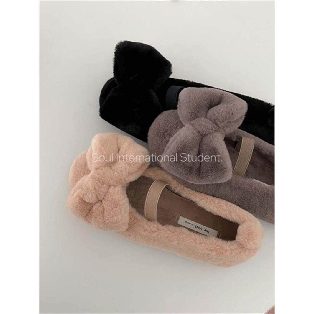 韩国蝴蝶结毛毛鞋女灰姑娘冬季加绒圆头舒适保暖平底豆豆鞋,女鞋,乐福鞋（豆豆鞋）,淘宝优惠券,粉丝福利购,淘宝优惠卷