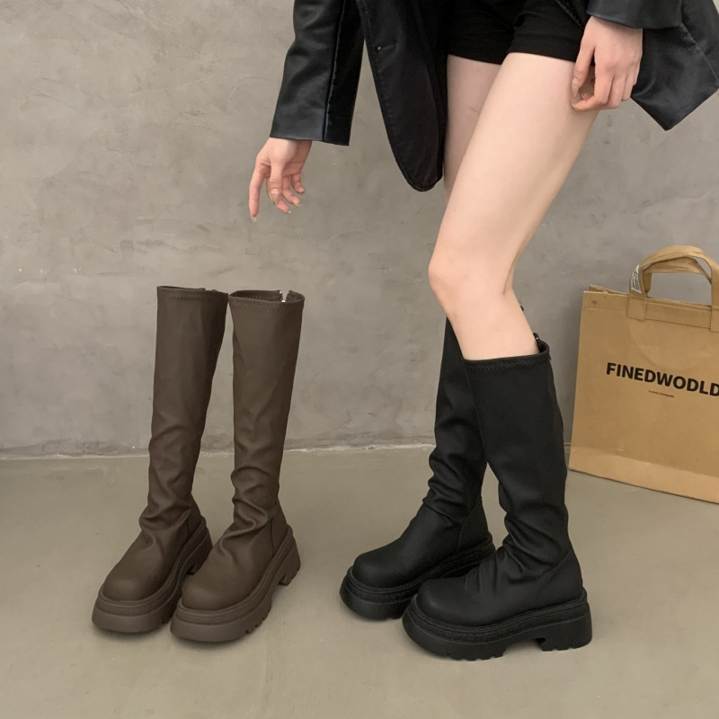 买手店韩版明星款不过膝长筒靴女2025年秋季新款弹力显瘦瘦靴小个