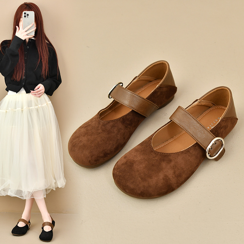 买手店韩版明星款豆豆鞋2025秋季圆头新款时尚韩版皮带扣浅口绒面