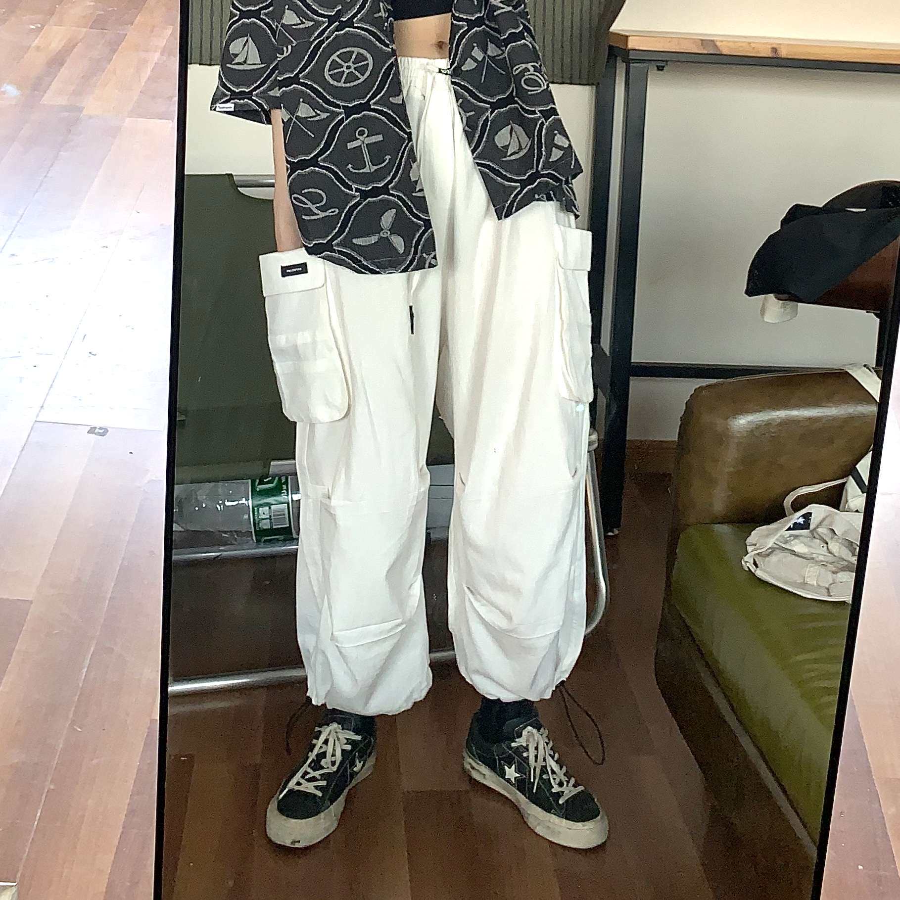北原山貓 2020ss/夏季白色薄款九分休闲裤女宽松直筒工装阔腿长裤|msdalam kategori Butik wanita / wanita, seluar, seluar santai - dari Buy2taobao.com untuk memberikan perkhidmatan ejen Taobao profesional membeli