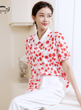 依伽依佳2022夏季新款圆点直筒文艺优雅百搭减龄衬衫女EEXC001
