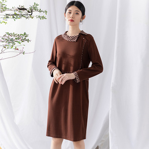 依伽依佳2021秋季新款文艺复古设计感长袖连衣裙女YEYQL018秒杀款