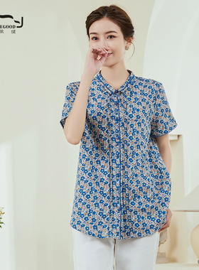 依伽依佳2022夏季新款碎花直筒文艺优雅百搭减龄衬衫女EEXC022
