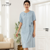 依伽依佳2025夏新款 直筒优雅文艺气质百搭中长裙连衣裙女EWXL029