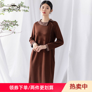 款 依伽依佳2021秋季 连衣裙女YEYQL018秒杀 文艺复古设计感长袖 新款