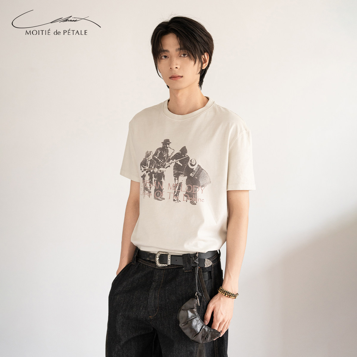 半片花瓣 柏林蓝调 原创水洗做旧剪影印花T恤 200g棉轻薄复古短袖