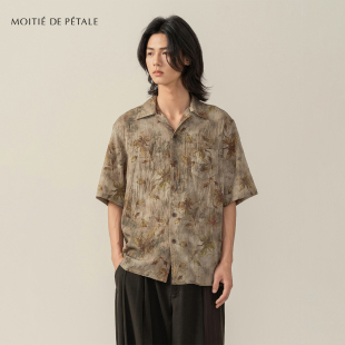 复古港风翻领设计感上衣 半片花瓣「幽兰」草木染风微皱肌理衬衫