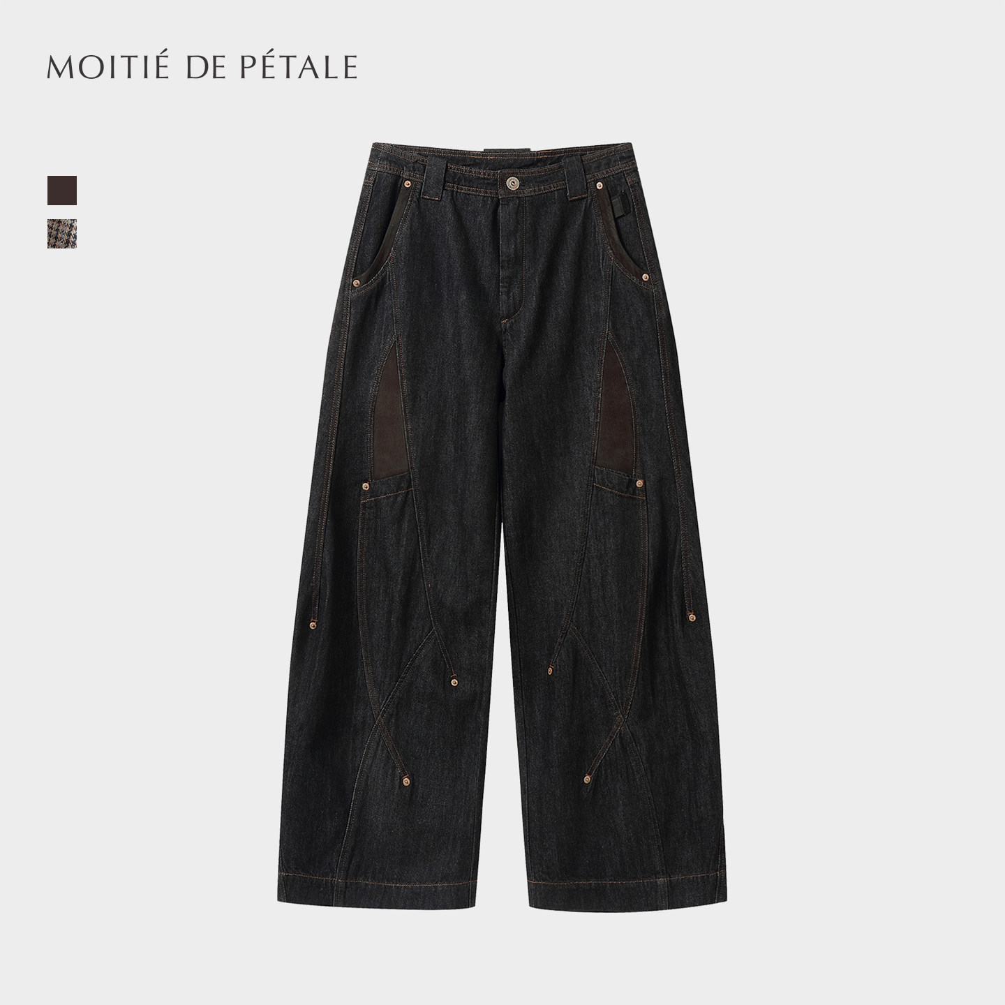 半片花瓣「暗礁」破缝拼接撞钉原牛弯刀裤 Couture Jeans牛仔裤