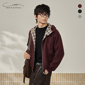 半片花瓣 双面穿格纹拼接结构连帽卫衣 绒感磨毛复古学院风外套