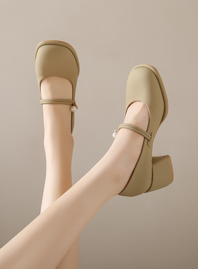 旗袍鞋子女鞋玛丽珍单鞋女2026新款仙女风粗跟高跟鞋晚晚鞋小皮鞋