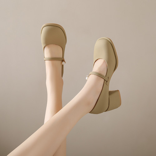 筱婉高跟鞋浅口粗跟单鞋