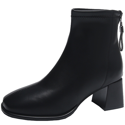 筱婉法式时装靴粗跟高跟短靴