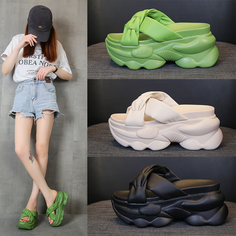 筱婉增高厚底交叉一字拖鞋