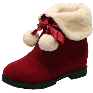 红色短靴子女冬季加绒女鞋内增高雪地靴女款冬天加厚保暖毛毛棉鞋