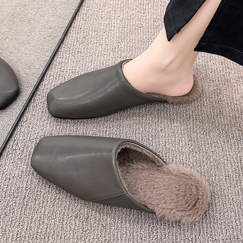 包头毛毛拖鞋女外穿2025冬季新款百搭一脚蹬保暖穆勒棉拖时尚舒适