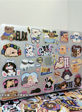 卡通英文小熊兔子适用macbookair保护壳2020防摔m1苹果笔记本macbookpro13寸保护套macbookair15水晶透明外壳