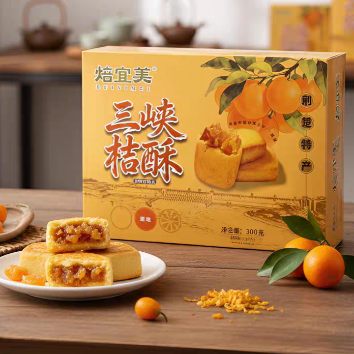 湖北宜昌特产三峡桔酥橘酥橘子味酥饼夹心饼干传统糕点心伴手礼品