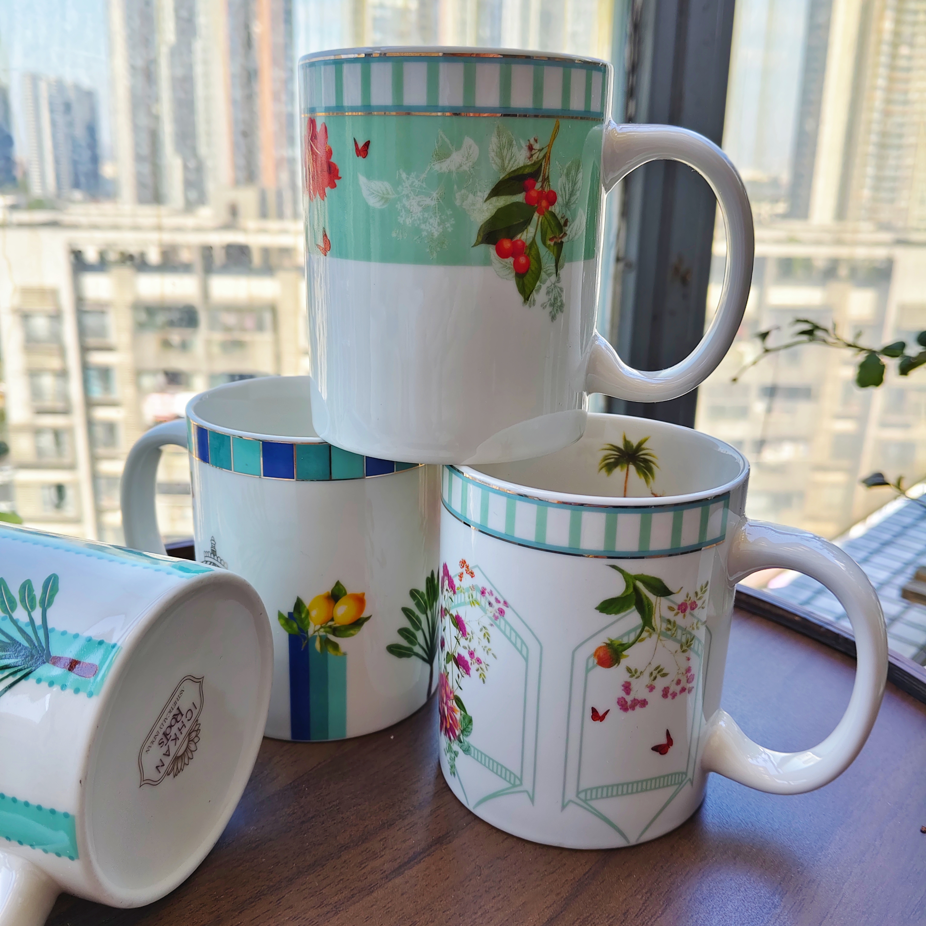 出口高温釉下彩精致花卉马克杯小清新田园风陶瓷杯子350ml