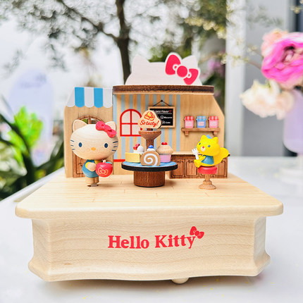 台湾jeancard森活木趣音乐盒kitty招财猫创意木质女孩子毕业礼物