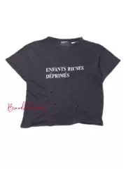 Cousin Erd Produces a Melancholic Rich Second-Generation Logo Slogan Printed Round-Neck Distressed Vintage Summer Washed T-Shirt