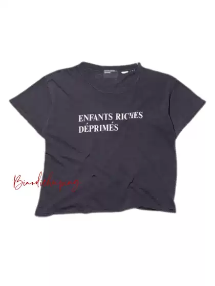 Cousin Erd Produces a Melancholic Rich Second-Generation Logo Slogan Printed Round-Neck Distressed Vintage Summer Washed T-Shirt