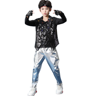 幼儿童亮片架子鼓爵士舞演出服男孩中大童现代舞潮流帅气黑色套装