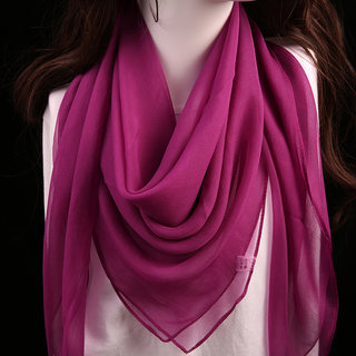 真丝围巾纯色春秋紫红色优雅薄款纱巾欧美保暖冬季围脖桑蚕丝丝巾