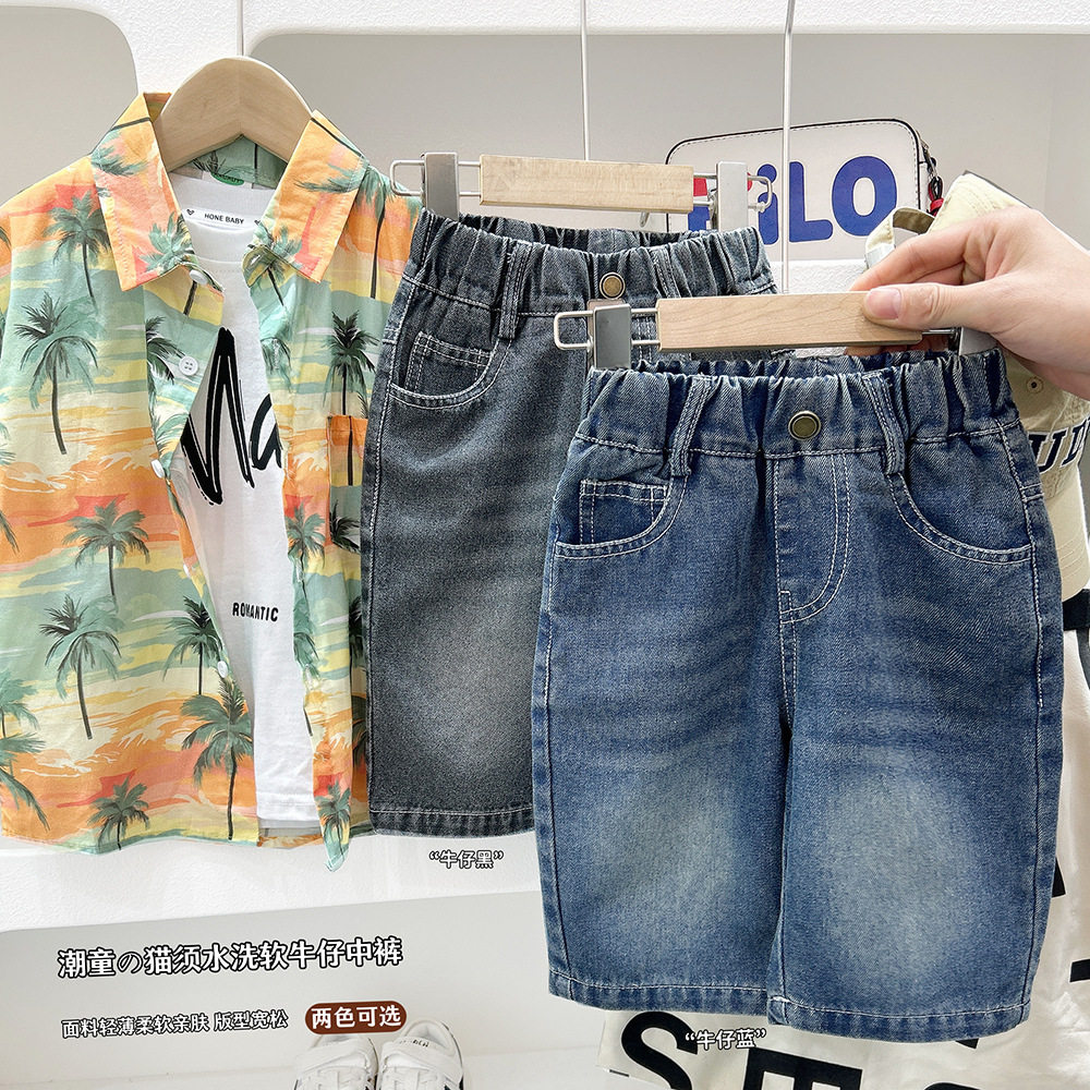 韩版儿童柔软牛仔短裤 2025夏季新品中大男孩子宽松五分中裤薄款,男装,短裤,淘宝优惠券,粉丝福利购,淘宝优惠卷