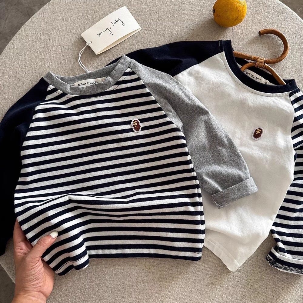儿童T恤2025秋季童装男童日系潮牌长袖T宝宝小童条纹大童打底衫潮,童装/婴儿装/亲子装,T恤,淘宝优惠券,粉丝福利购,淘宝优惠卷