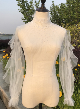 新娘轻婚纱披肩女夏季配裙子串珠长袖结婚外套搭配礼服宽松外搭女