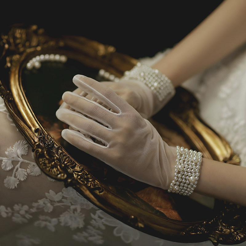 WEDDING GLOVES WEDDING BRIDE DRESS DRIVING ANTI-SUCKING SHORT PEARL WOMENS SECTION NET RED FOREST PHOTO STUDIO PHOTO