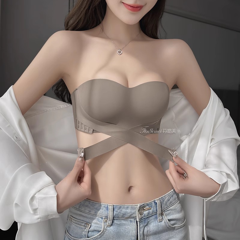 夏季无肩带内衣不掉女士防滑聚拢小胸裹胸防走光抹胸无痕文胸罩
