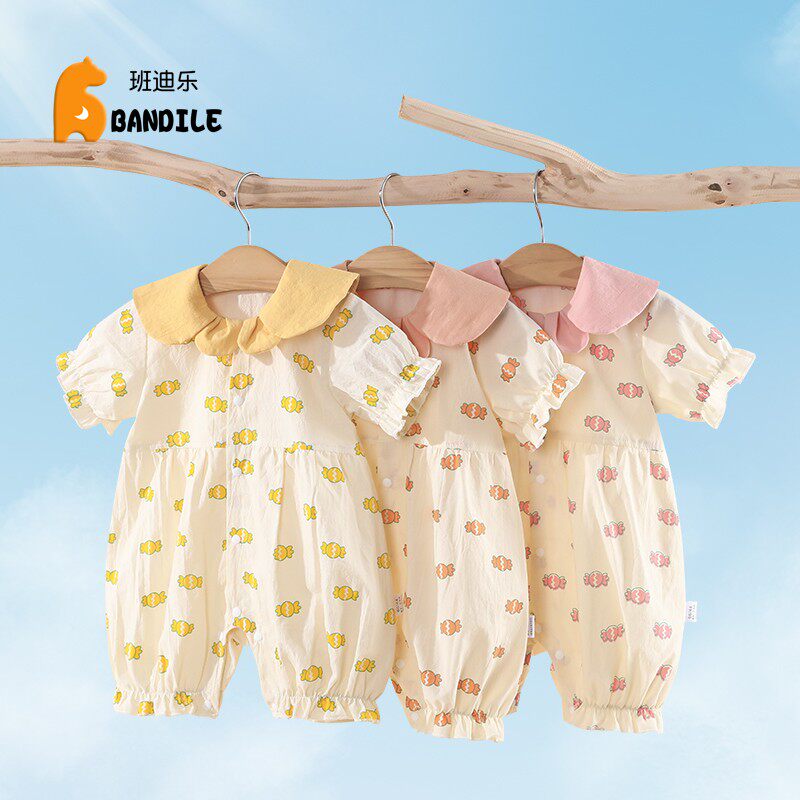 婴儿衣服夏季短袖连体衣夏天薄款外出哈衣娃娃领爬服夏装女宝睡衣