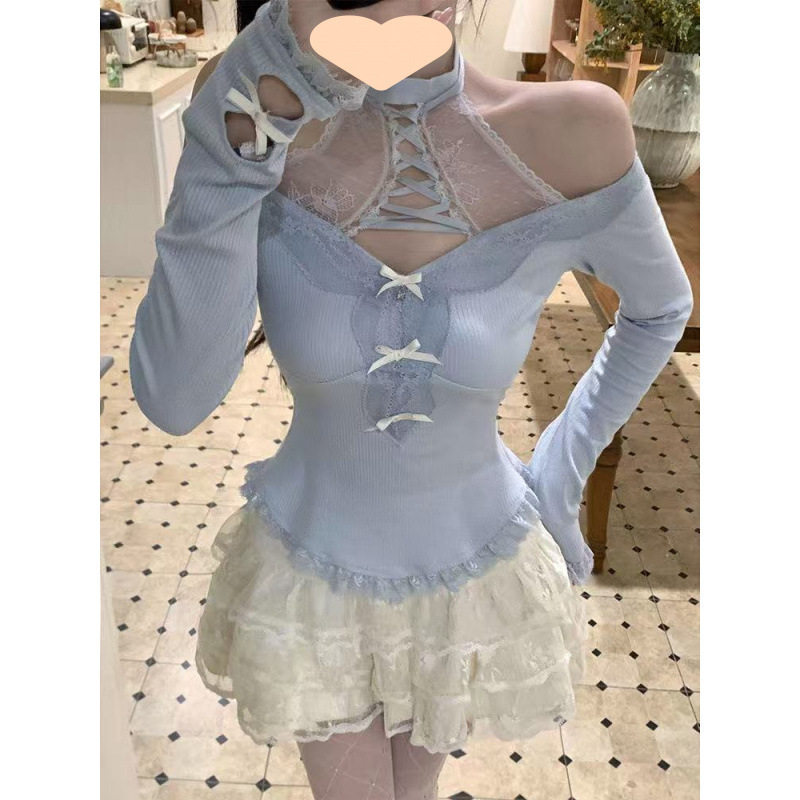 春季甜美风小众设计感上衣蓬蓬短裙两件套少女感套装