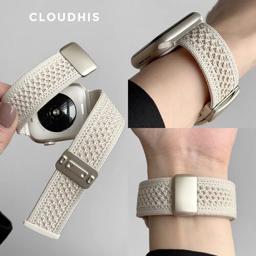 适用AppleWatch透气针织s10尼龙编织磁吸扣表带苹果手表S9运动