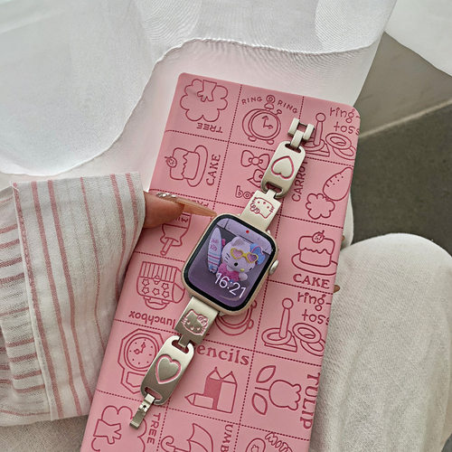 适用苹果applewatch手表带金属Kitty凯蒂猫细款女款iwatch11表带